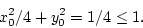 \begin{displaymath}
x_0^2/4 + y_0^2 = 1/4 \le 1.
\end{displaymath}