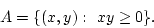 \begin{displaymath}
A = \{(x,y): xy \ge 0\}.
\end{displaymath}