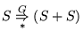 $\displaystyle S \underset{*}{\overset{G}{\Rightarrow}} (S+S)
$