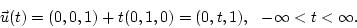 \begin{displaymath}
\vec u(t) = (0, 0, 1) + t(0, 1, 0) = (0, t, 1),  -\infty < t < \infty.
\end{displaymath}