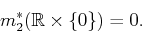 \begin{displaymath}
m_2^*({\mathbb{R}}\times {\left\{{0}\right\}}) = 0.
\end{displaymath}