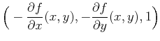$\displaystyle \Big(-\frac{\partial f}{\partial x}(x,y),-\frac{\partial f}{\partial y}(x,y),1\Big)$